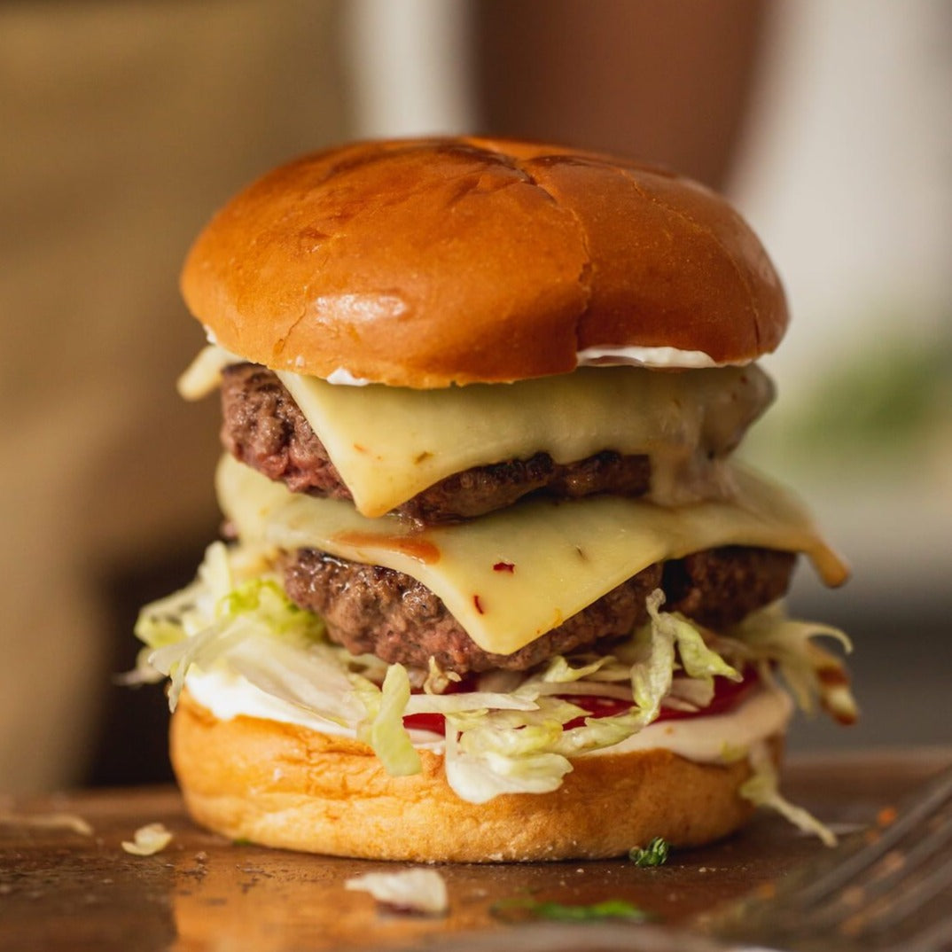 Burger made with Wilder Box ground beef